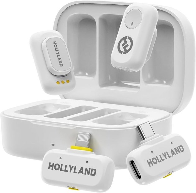 Hollyland Lark A1 wireless lavalier microphone combo with charging case