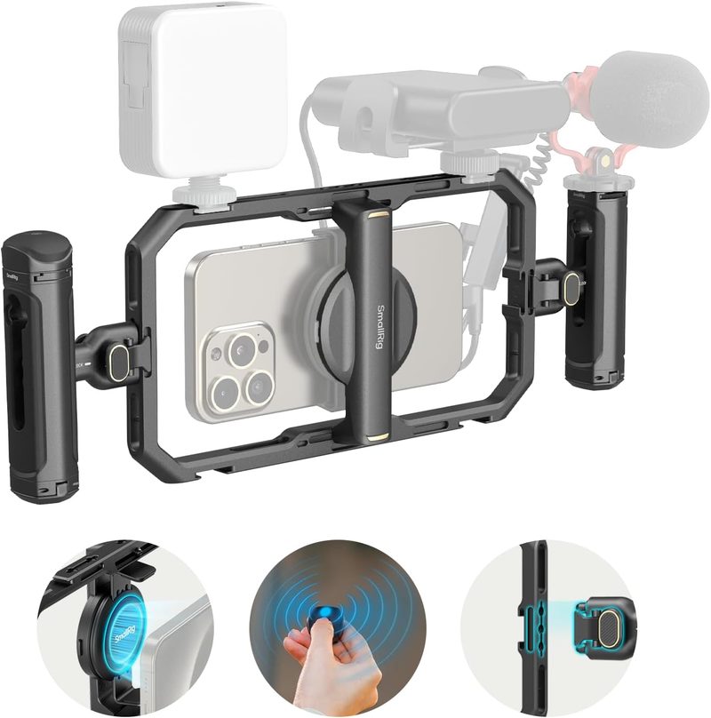 Complete phone filmmaking cage kit laid out, matching the gear checklist